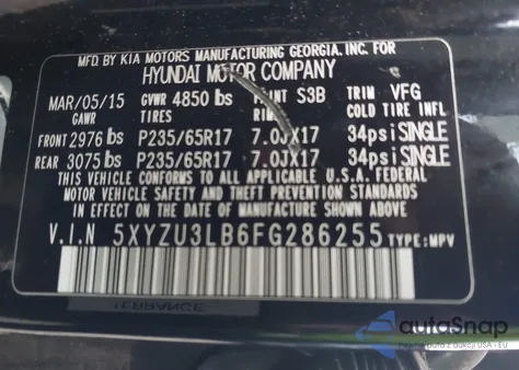 2015 Hyundai Santa Fe Sport 2.4L из США, поврежденный, VIN 5XYZU3LB6FG286255